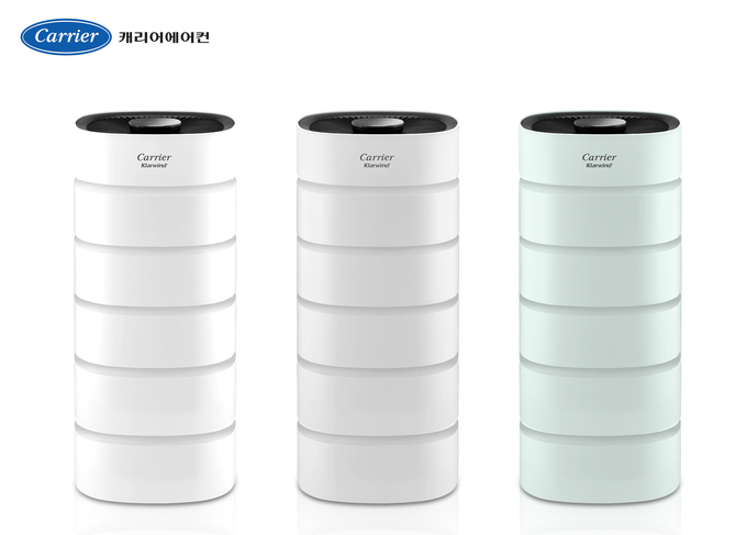 캐리어 클라윈드 공기청정기 에어원(AIR ONE)(왼쪽부터 화이트, 라이트그레이, 블루민트 색상)