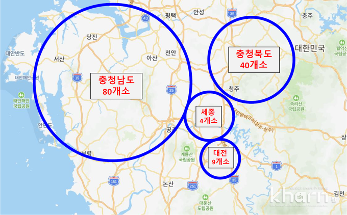 충청권역 그린리모델링 대상건물 지역별 분포(133개소).