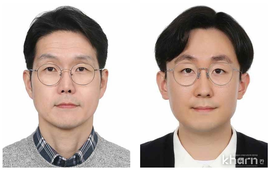 친환경 고체냉매 기반 자기냉각기술을 개발한 재료연구원 김종우 박사(좌)와 신다슬 박사.